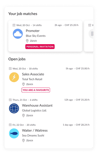 EN: Coople Jobs App screen showing list of jobs