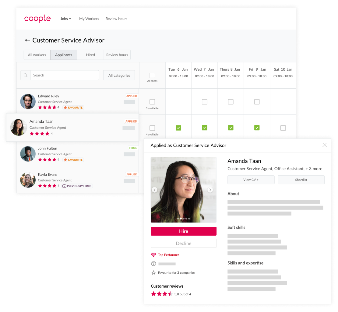 Selecting professionals via the Coople platform