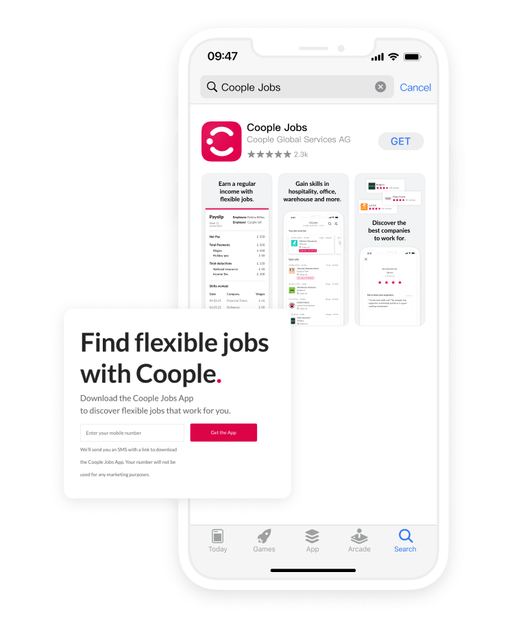 A preview of the Coople Jobs App on the App Store