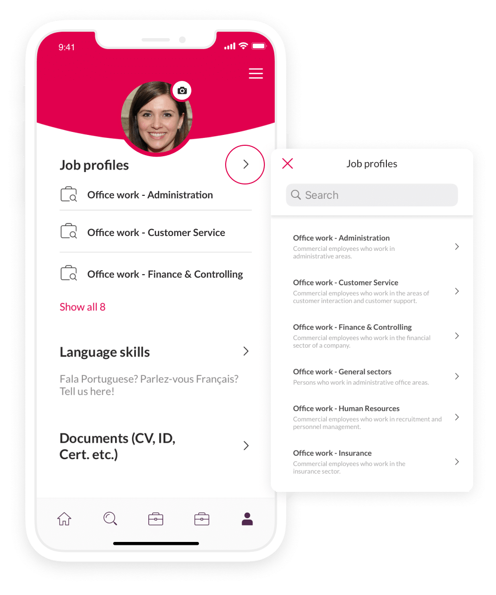 Office job profiles availabloe on the Coople Jobs App