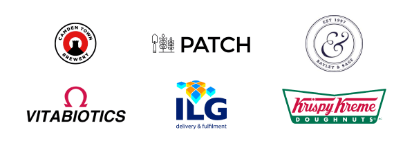 Selection of company logos who use Coople for their staffing needs including Patch, ILG, Vitabiotics, Krispy Kreme